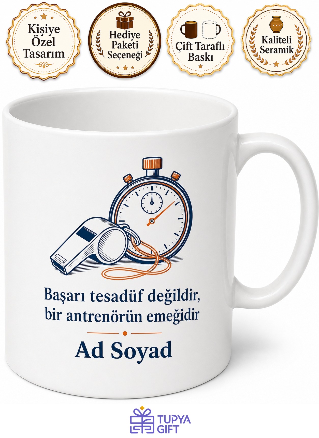 Antrenör İsme Özel Baskılı Kupa Bardak Hediye Antrenöre Hediye Kupa
