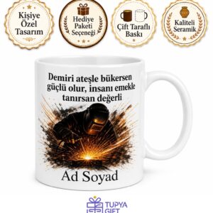Kaynakçı Kupa Metal Kaynak Kıvılcımları Çizimli Sağlam Bağlar Kuran Hediye Bardak