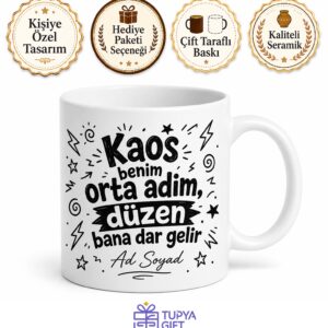 İsme Özel Kaos Yazılı Komik Baskılı Kupa Bardak Eğlenceli Hediye