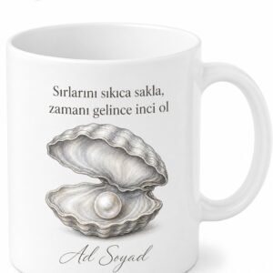 Özel Kabuğu İstiridye Çizimli Sırlarını Sıkıca Saklayan Kupa Bardak Hediye