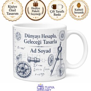 Mühendis İçin Karışık Desenli Baskılı Kupa Bardak Masa Hediyesi Özel Tasarım