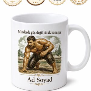 Güreşçi Minderde Tuş Edenlere Pehlivan Gücü Ata Sporu Kupa Bardak Hediye