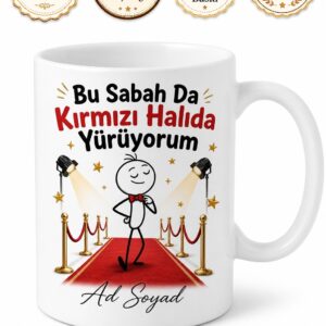 Kırmızı Halı Çizimli Starlara Layık Özgüvenli Esprili Kupa Bardak Hediye