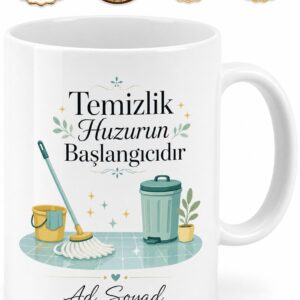 Temizlik İşçisine Hediye Paspas Parlayan Zemin Hijyen Temalı Baskılı Kupa Bardak
