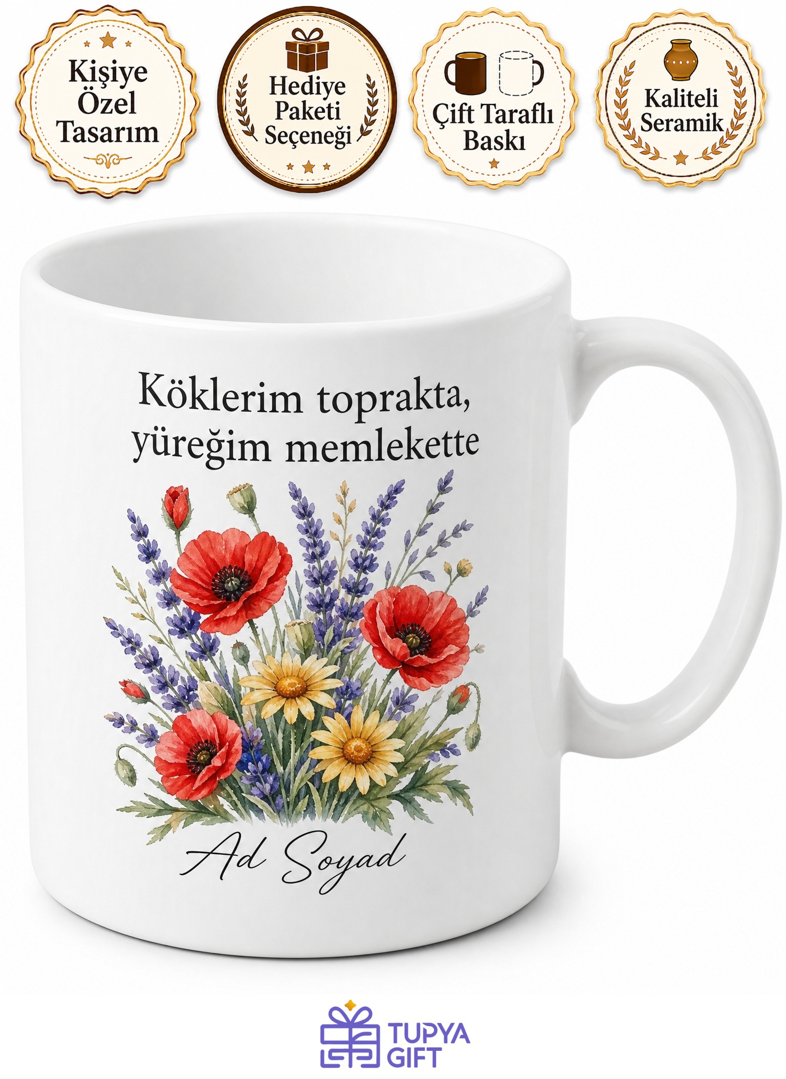 Memleket Çiçeği Temalı Baskılı Kupa Bardak Özel Tasarım Hediye