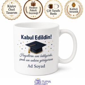 Yeni Mezuna İlk İş Teklifi Kutlama Hediye Seramik Kupa Bardak Kabul Edildin