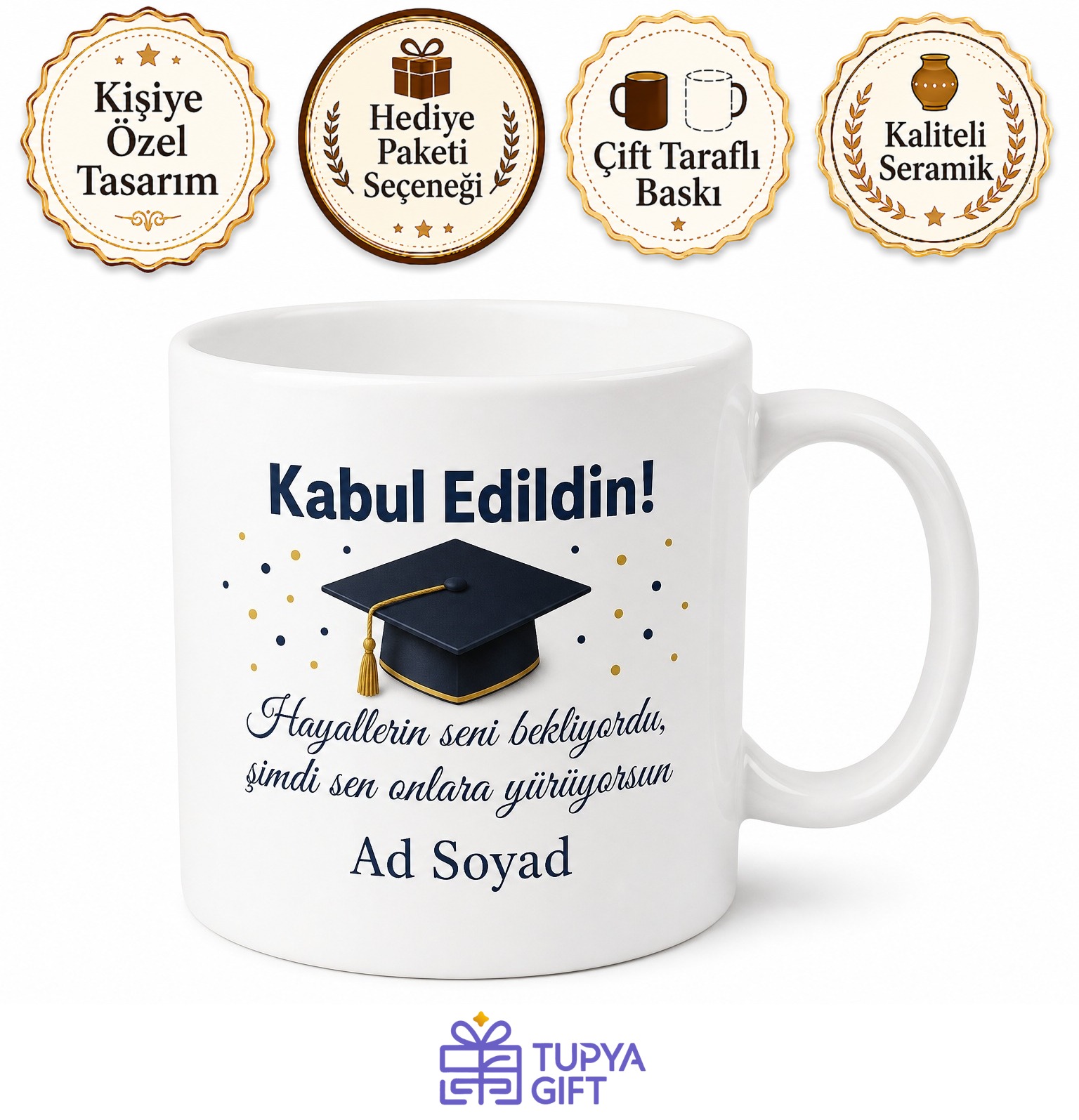 Yeni Mezuna İlk İş Teklifi Kutlama Hediye Seramik Kupa Bardak Kabul Edildin