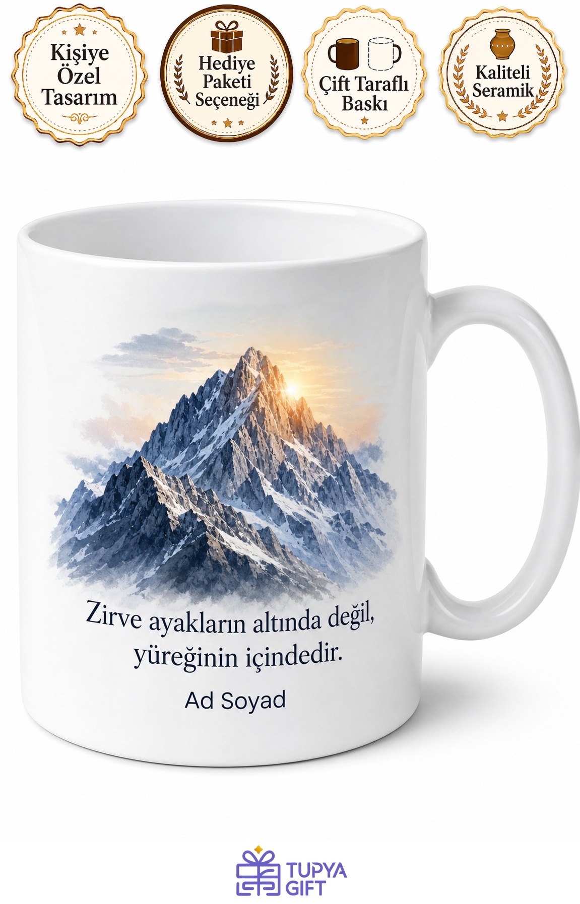 Niğde Aladağlar Demirkazık Zirvesi Tırmanış Temalı Baskılı Porselen Kupa Bardak Hediye