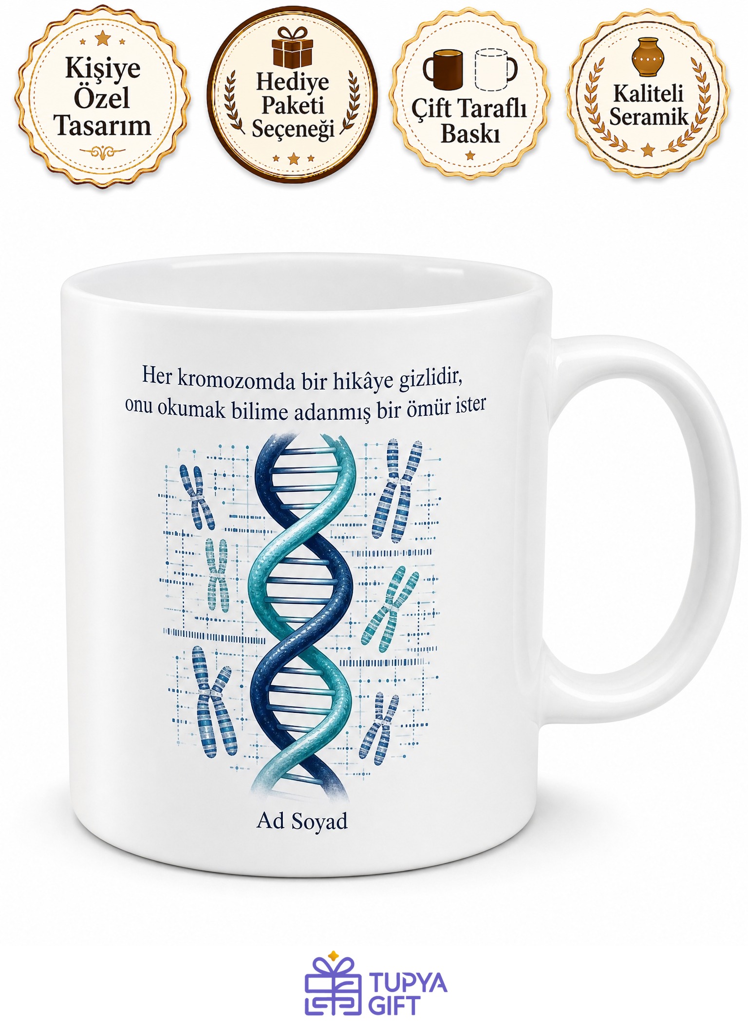 Genetik Uzmanına Kromozom Haritası Yaşam Şifresi DNA Sarmalı Kupa Hediye Bardak