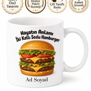 Hamburger Temalı Fast Food Sever Baskılı Kupa Bardak Hediye