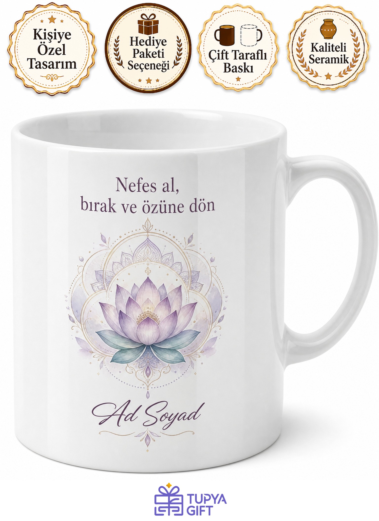 Yoga Eğitmenine Hediye Meditasyon Temalı Baskılı Porselen Kupa Bardak