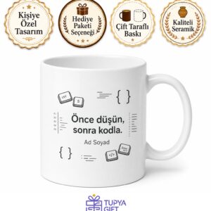 Yazılımcı İçin Kişiye Özel İsimli Baskılı Kupa Bardak Çalışma Masası Hediyesi
