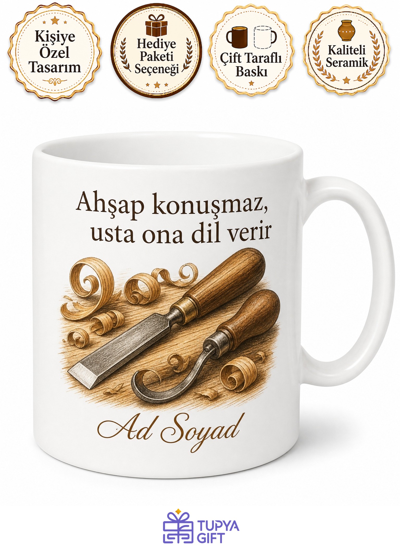 Ahşap Oymacılığı Ustalarına Özel Talaş Kokulu El Emeği Kahve Kupası Hediye Bardak