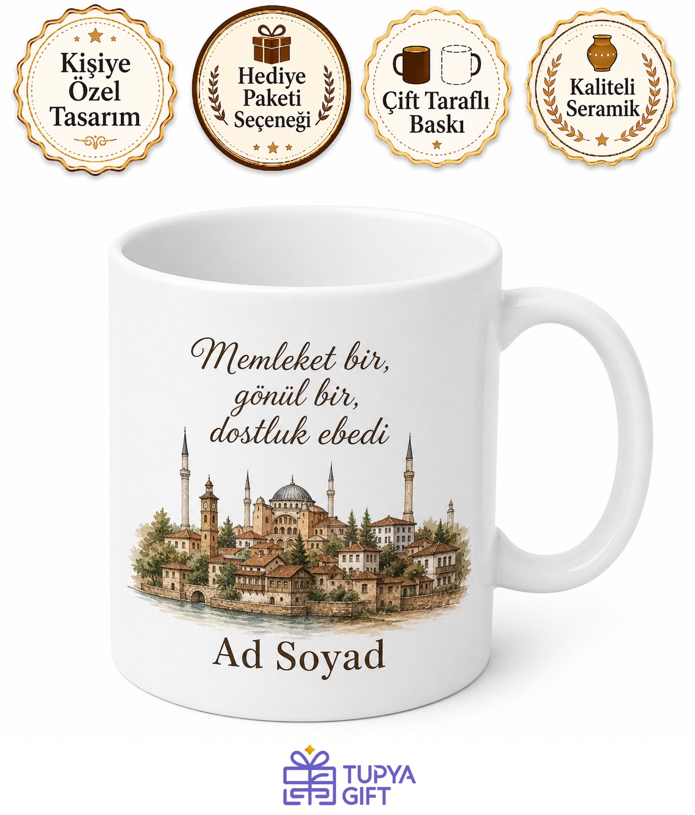 Kişiye Özel Memleketli Dostuma Baskılı Kupa Bardak Hediye