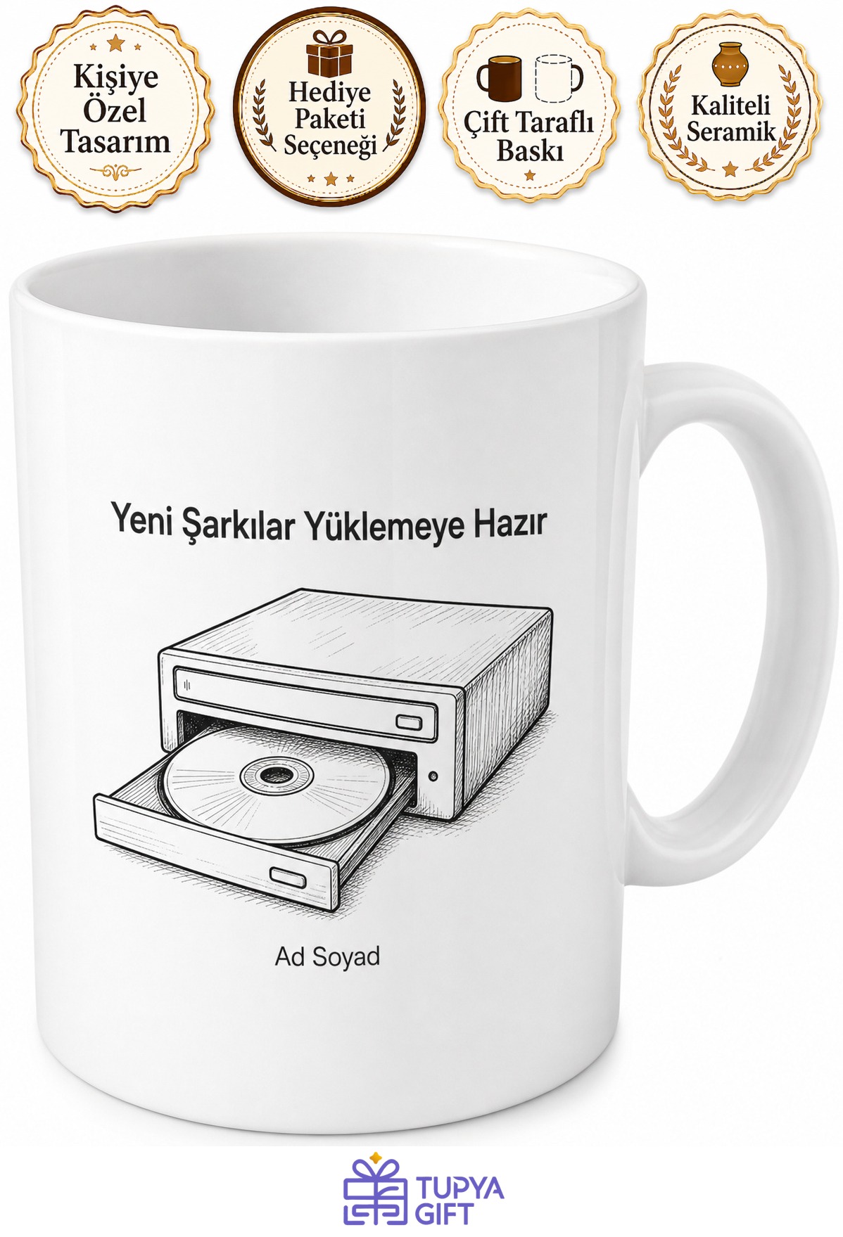 CD ROM Tepsisi Açık Çizimli Yeni Şarkılar Yüklemeye Hazır Kupa Bardak Hediye