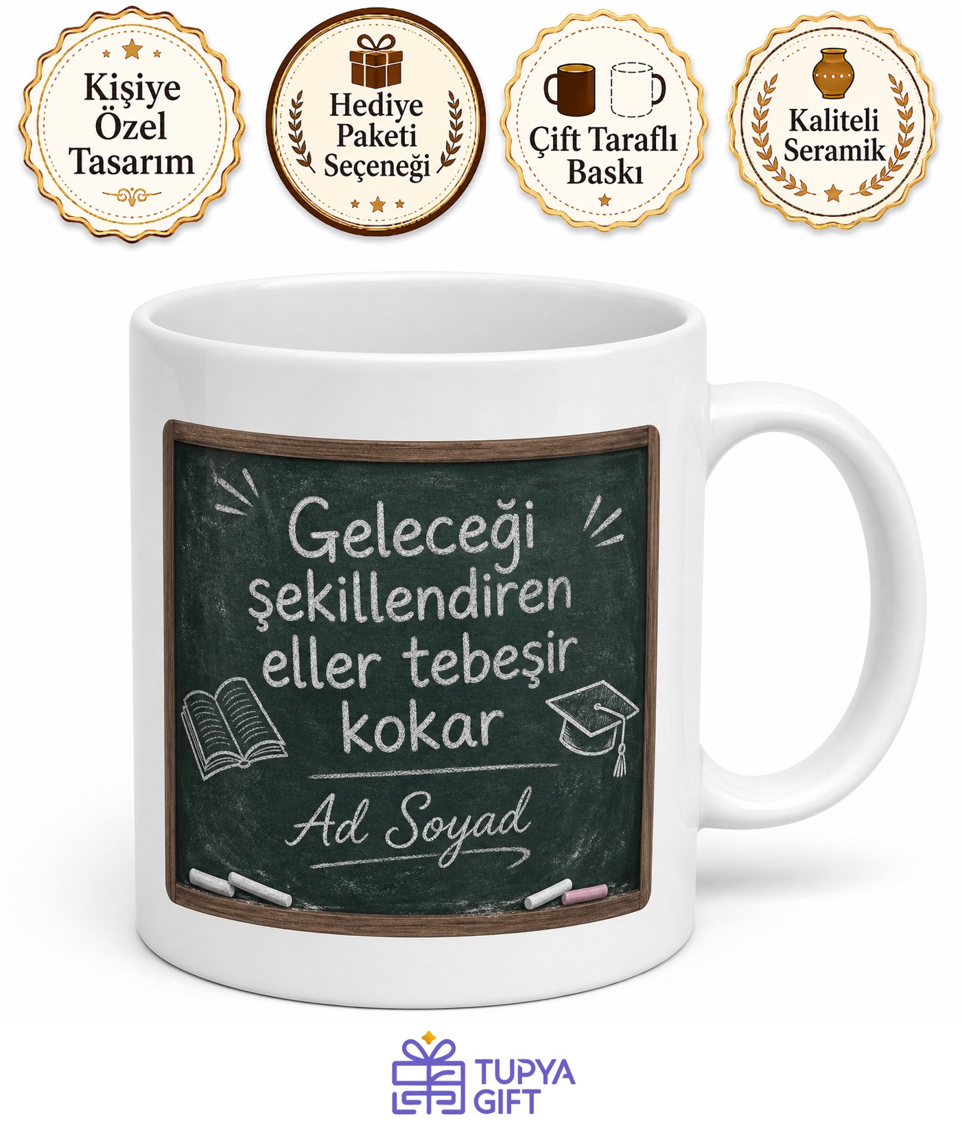 Öğretmen Tebeşir Yazısı Sınıf Tahtası Eğitim Neferi Kupa Bardak Hediye