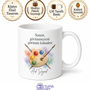Resim Öğretmenine Hediye Sanat Temalı Özel Baskılı Porselen Kupa Bardak