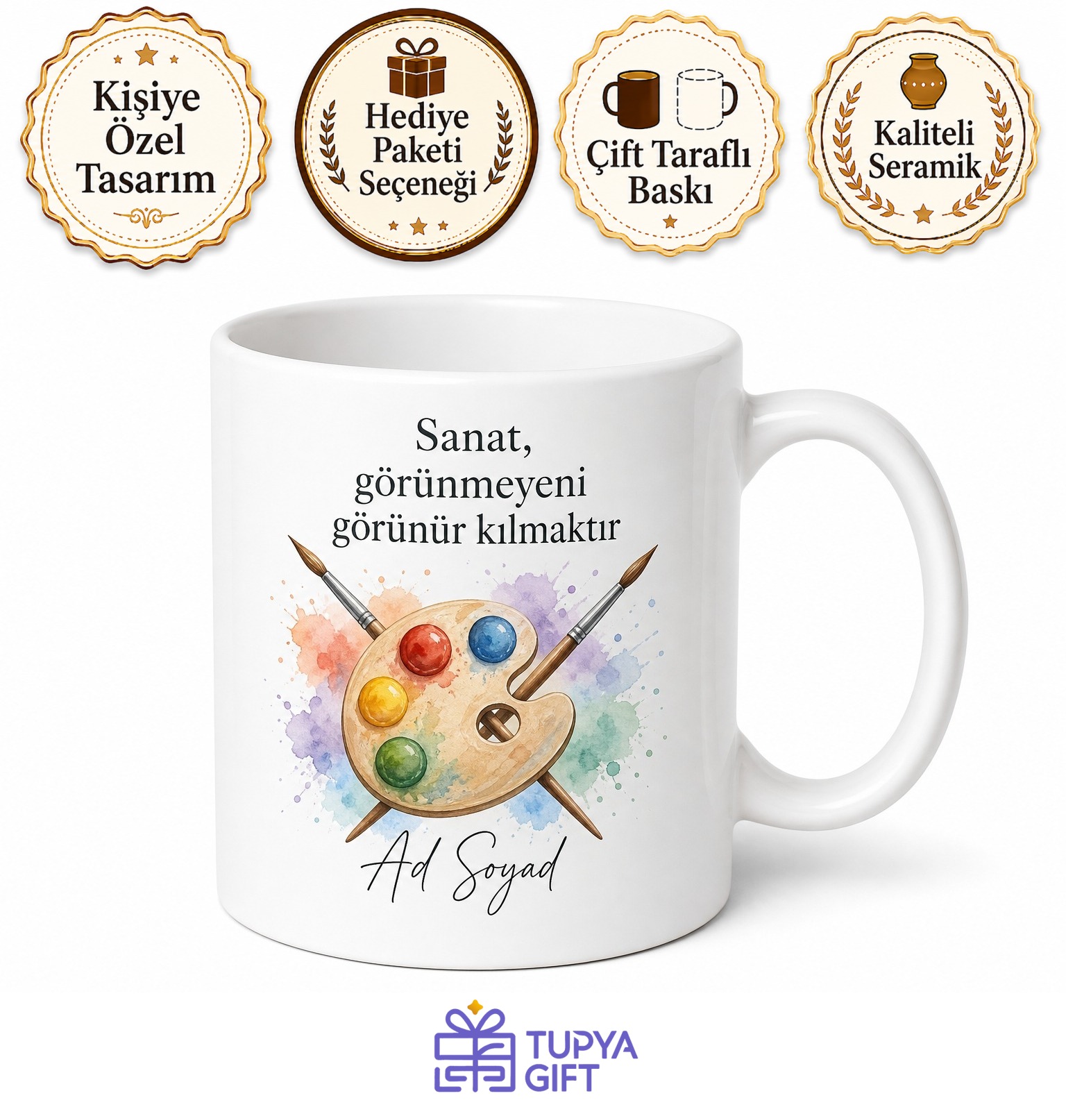 Resim Öğretmenine Hediye Sanat Temalı Özel Baskılı Porselen Kupa Bardak