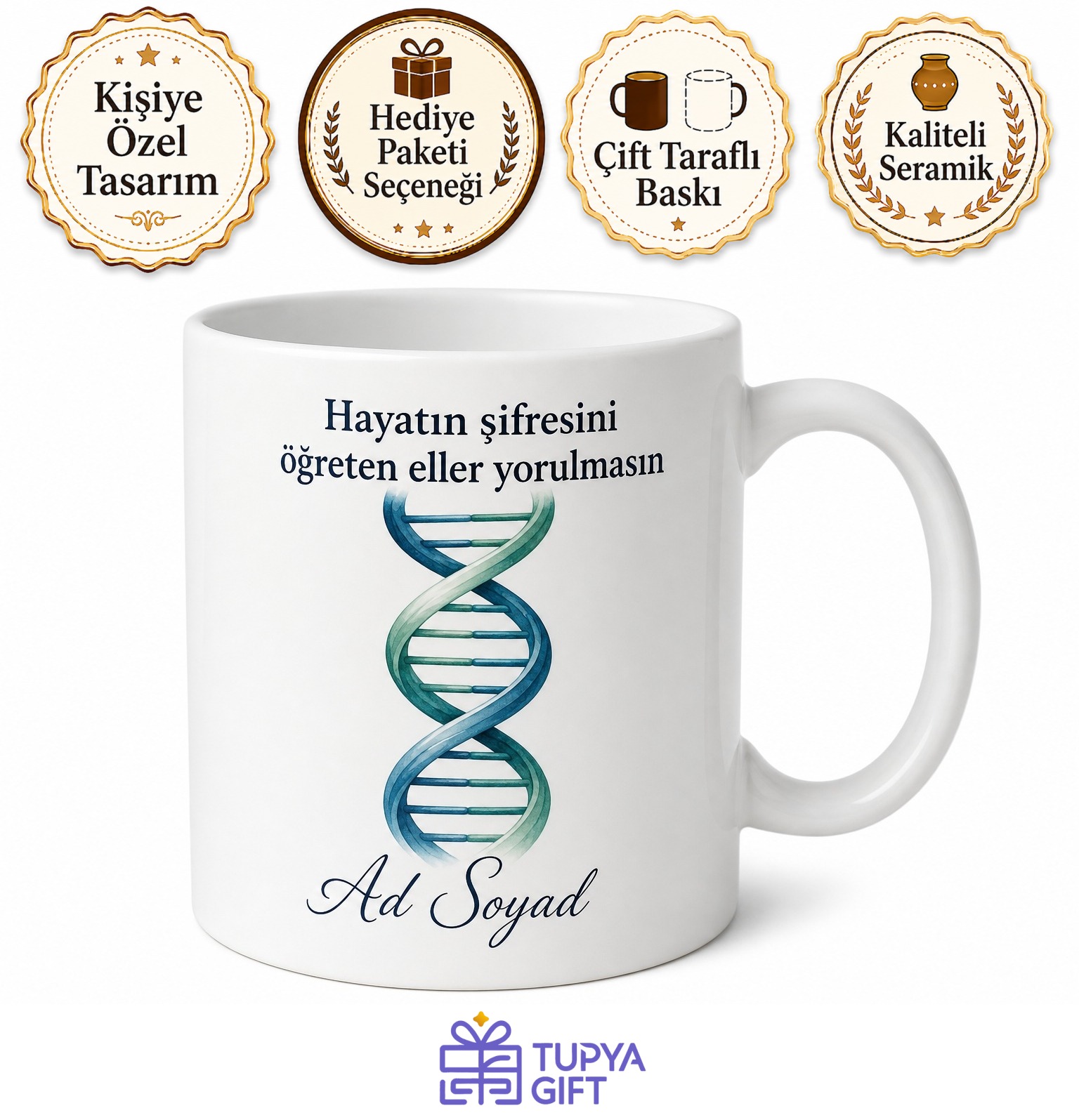 DNA Spirali Çizimli Hayatın Şifresi Biyoloji Öğretmeni Kupası Hediye Bardak