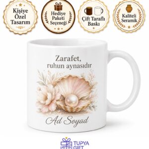 İsme Özel Haziran Doğum Taşı İnci Temalı Baskılı Porselen Kupa Bardak Hediye