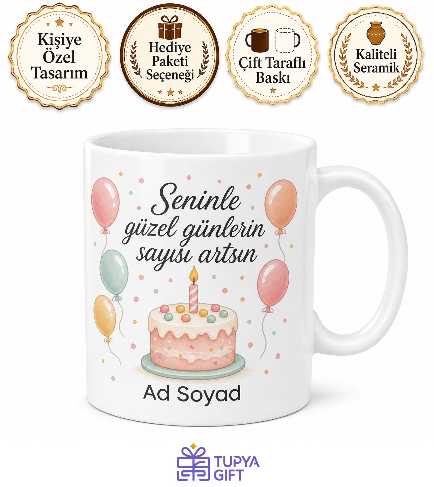 Kişiye Özel Kupa Bardak Doğum Günü ve Özel Gün Hediyesi İsimli Bardak