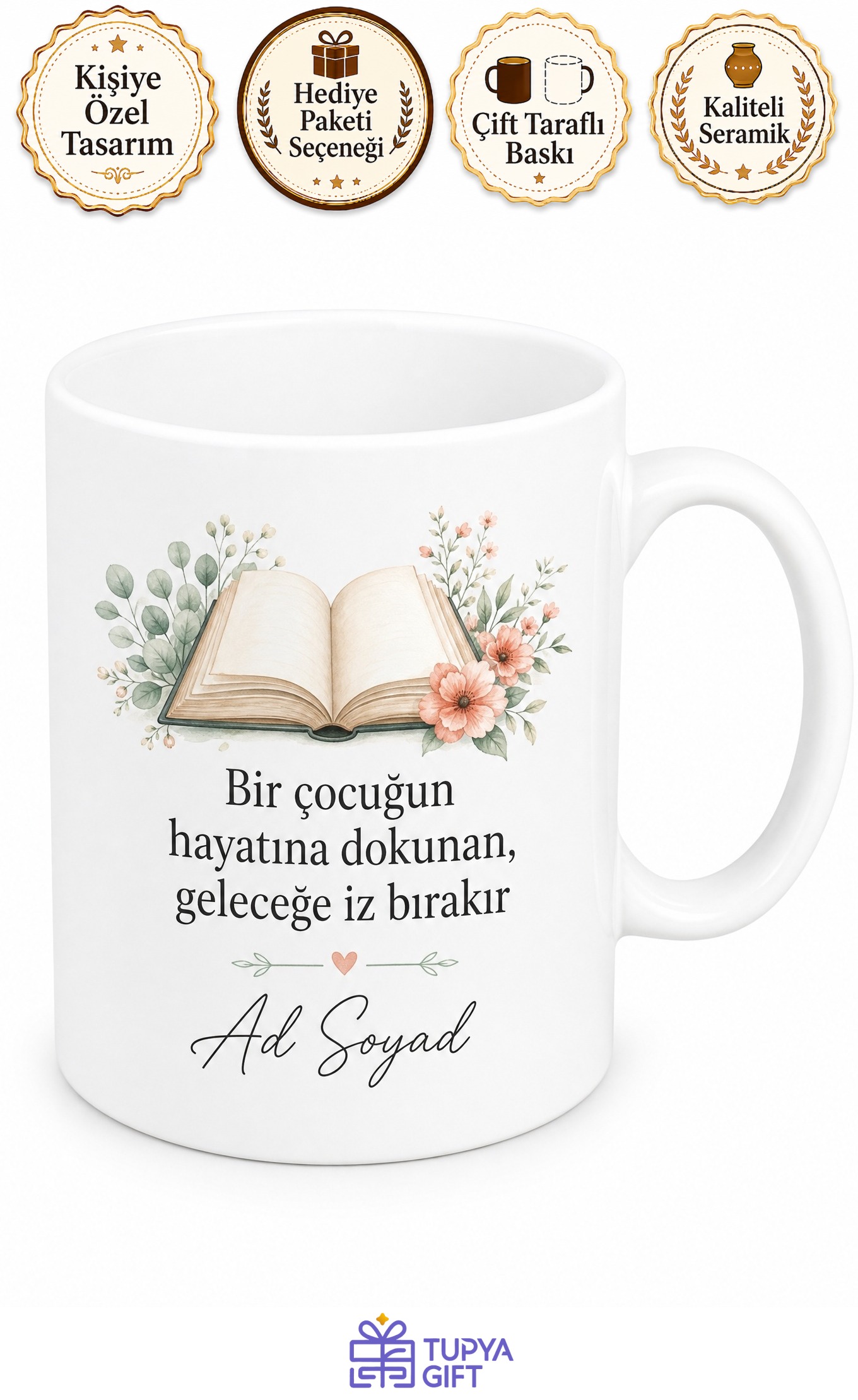 İsim Yazılı Öğretmenler Günü Hediyesi Kupa Bardak Özel Tasarım Baskılı