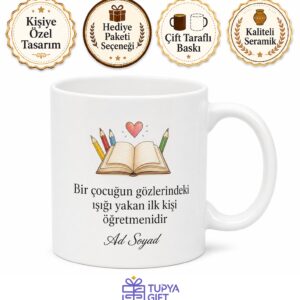 Çocuğa Hediye İsimli Öğretmen Temalı Kupa Bardak Özel Tasarım Hediye