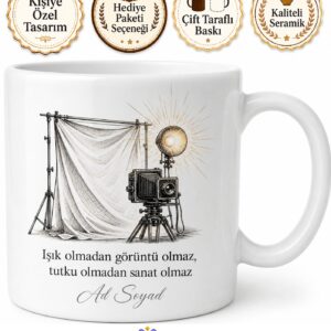 Fotoğrafçı Stüdyo Fon Perdesi Flaş Patlaması Temalı Kupa Bardak Hediye