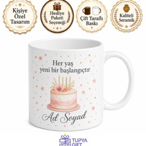 Yaş Günü Hatırası Kişiye Özel İsimli Baskılı Kupa Bardak Doğum Günü Hediye