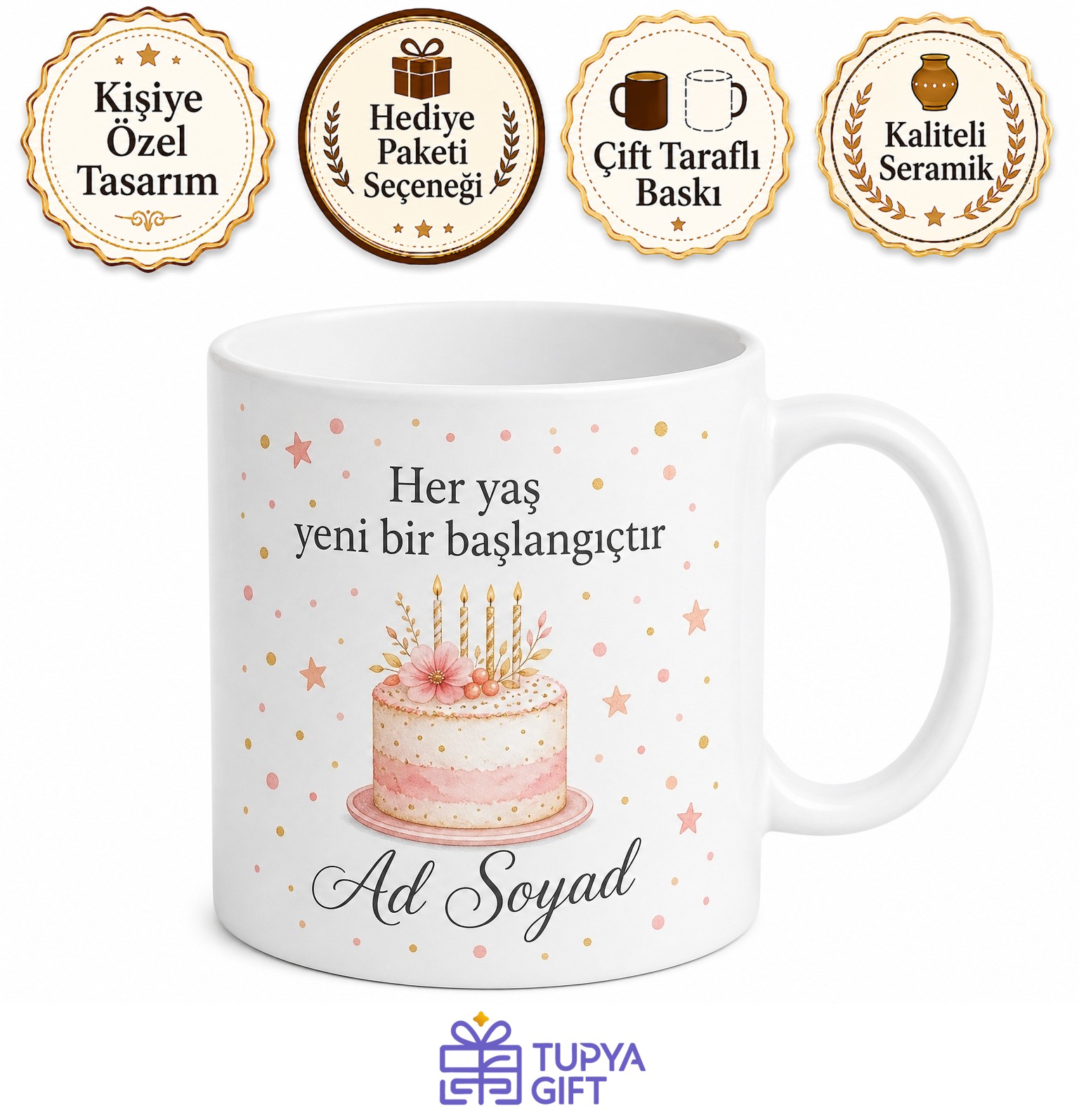 Yaş Günü Hatırası Kişiye Özel İsimli Baskılı Kupa Bardak Doğum Günü Hediye