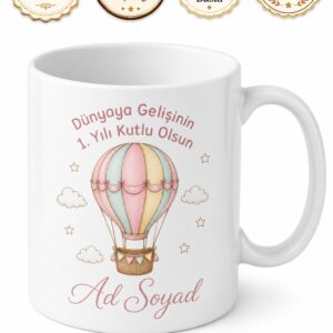 Hoş Geldin 1 Yaş Temalı Doğum Günü Hatırası Seramik Kupa Bardak Hediye