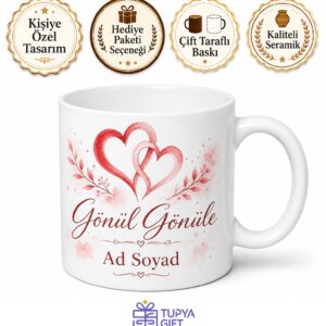 İsme Özel Gönül Gönüle Yazılı Kupa Bardak Sevgiliye Hediye