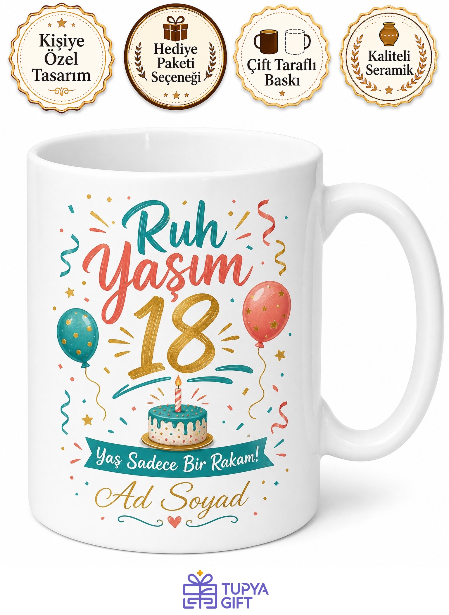 Ruh Yaşım 18 Esprili Doğum Günü Kupası Yaşlanmayı Kabullenemeyenlere Hediye Bardak