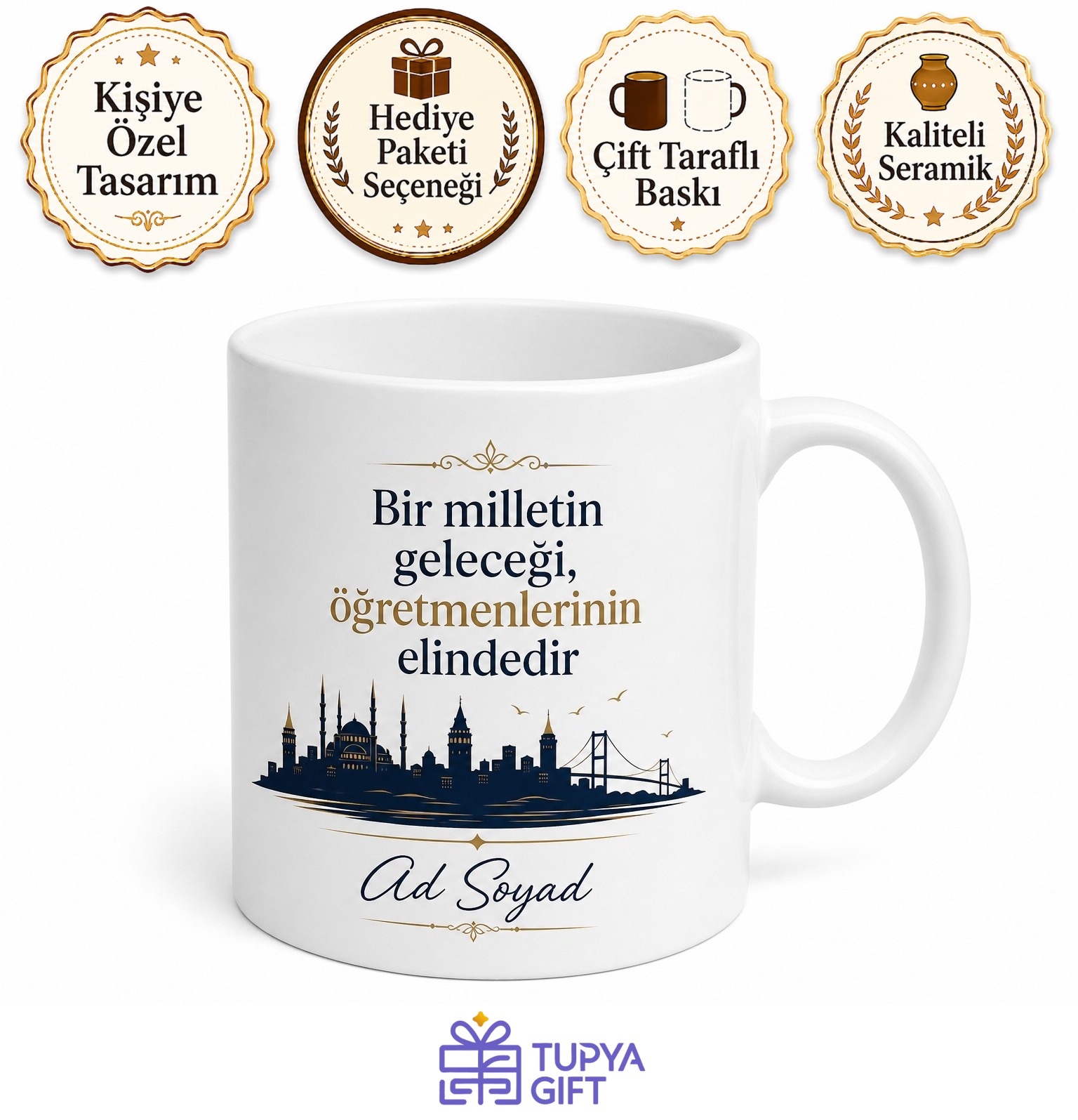 Kişiye Özel Memleket Temalı Öğretmen Hediyesi Kupa Bardak İsimli Hediyelik