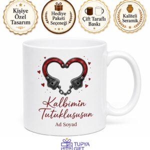 Kelepçe Çizimli Kalbimin Tutuklususun Sevgiliye Romantik Kupa Bardak Hediye