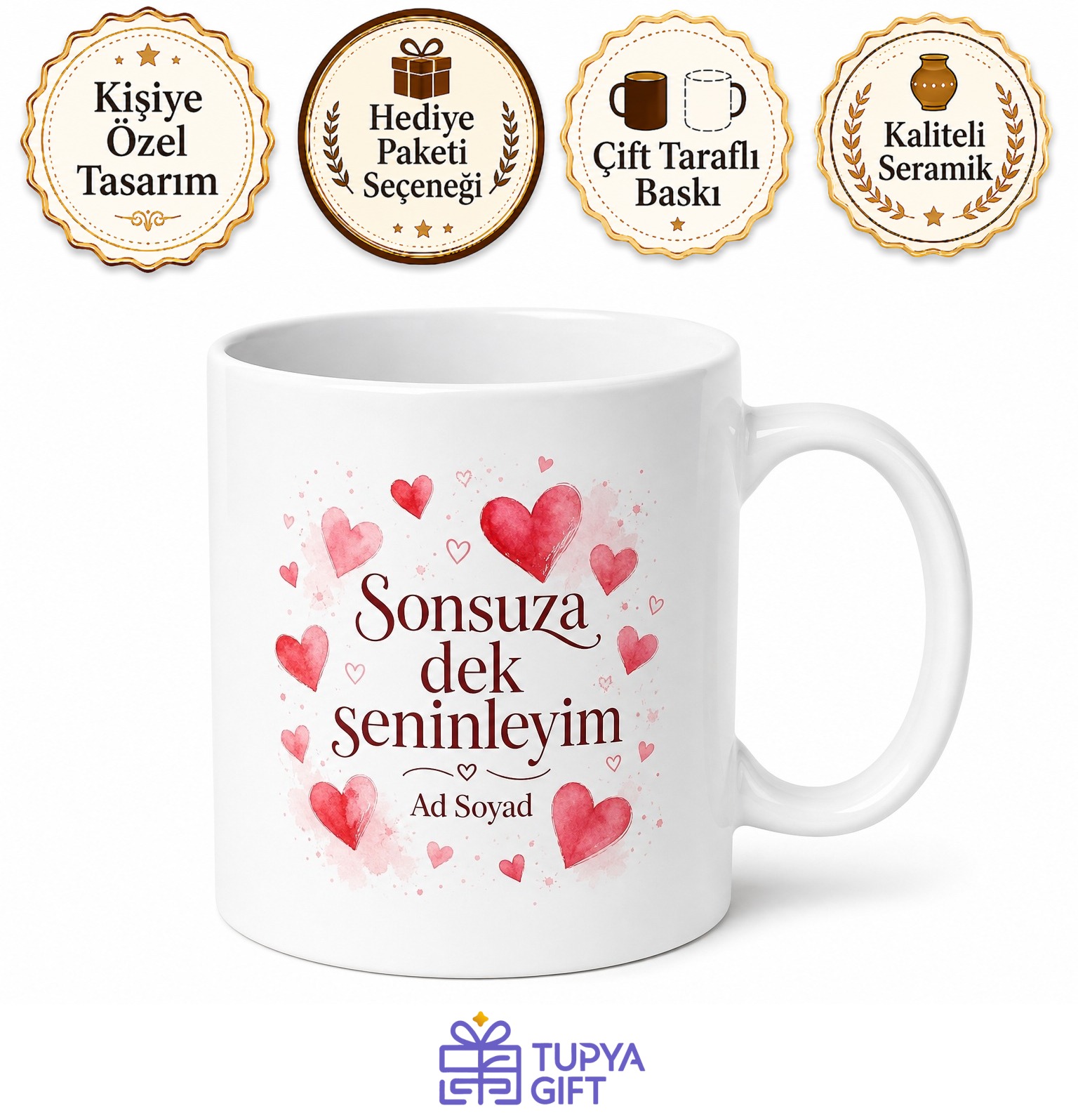 Sonsuza Dek Sen Yazılı Sevgililer Günü Özel Seramik Kupa Bardak Hediye