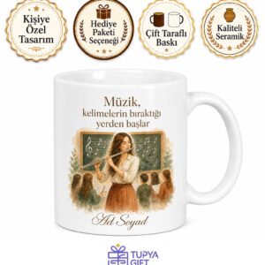Müzik Öğretmeni Flüt Koro Nota Tahtası Kupa Bardak Hediye