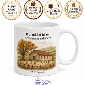 Köy Okulu Temalı Nostaljik Baskılı Kupa Bardak Öğretmen Hediye Porselen