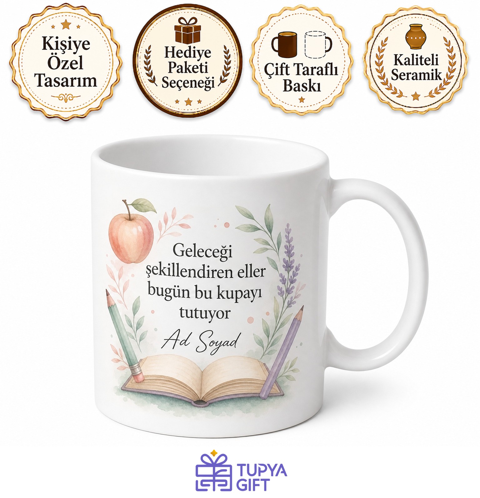 Öğretmen İçin Özel Tasarım Seramik Baskılı Kupa Bardak Öğretmenler Günü Hediyesi