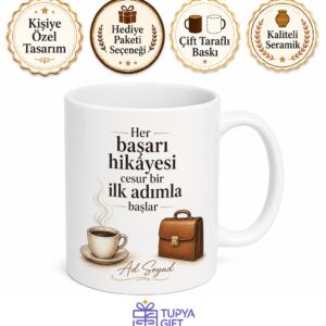 İlk İş Günü Kupası Yeni İşe Başlayanlara Hediye Baskılı Porselen Kupa Bardak