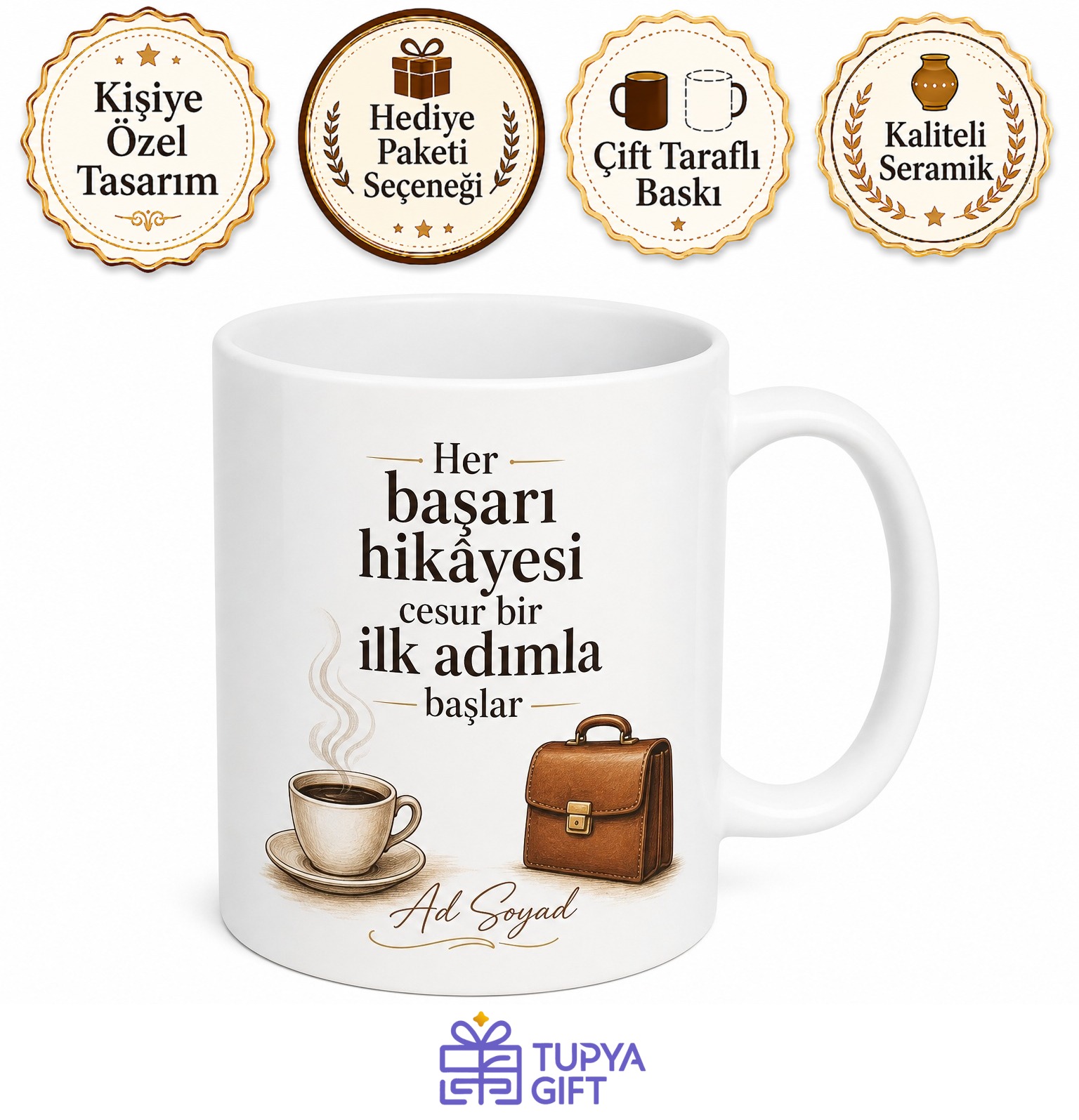 İlk İş Günü Kupası Yeni İşe Başlayanlara Hediye Baskılı Porselen Kupa Bardak
