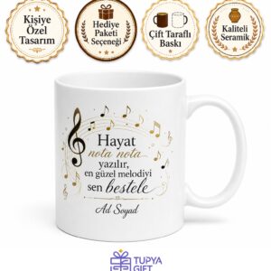 Müzik Sever İçin Mesajlı Hediyelik Baskılı Kupa Bardak Nota Temalı Hediye