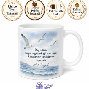 Martı Temalı Deniz Kupası Özel Baskılı Porselen Kupa Bardak Hediye