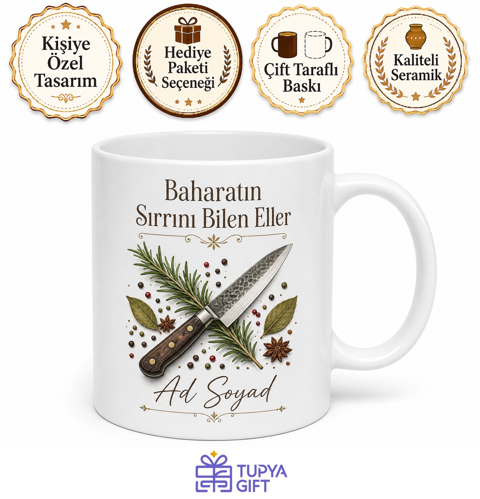 Aşçı Mutfak Şef Bıçağı Baharat Sırrı Kupa Bardak Hediye