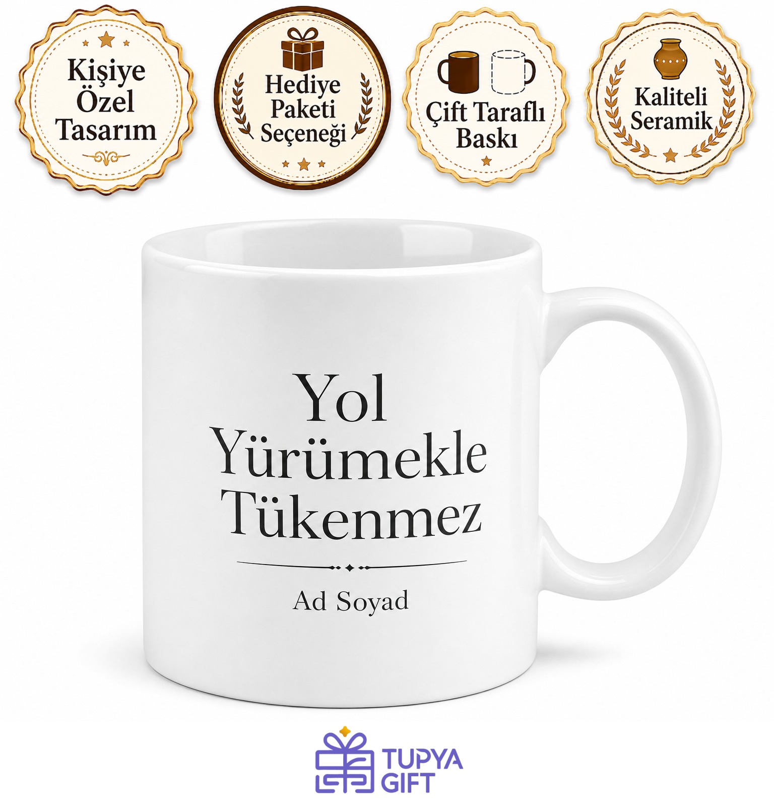 Yol Yürümekle Tükenmez Yazılı Kupa Bardak Motivasyon Hediye