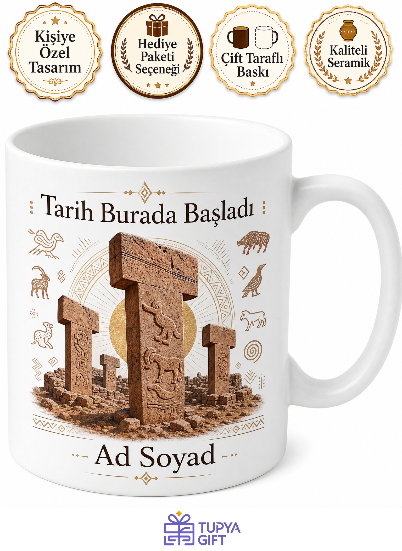 Göbeklitepe Temalı Şanlıurfa Kupası Baskılı Porselen Kupa Bardak Hediye