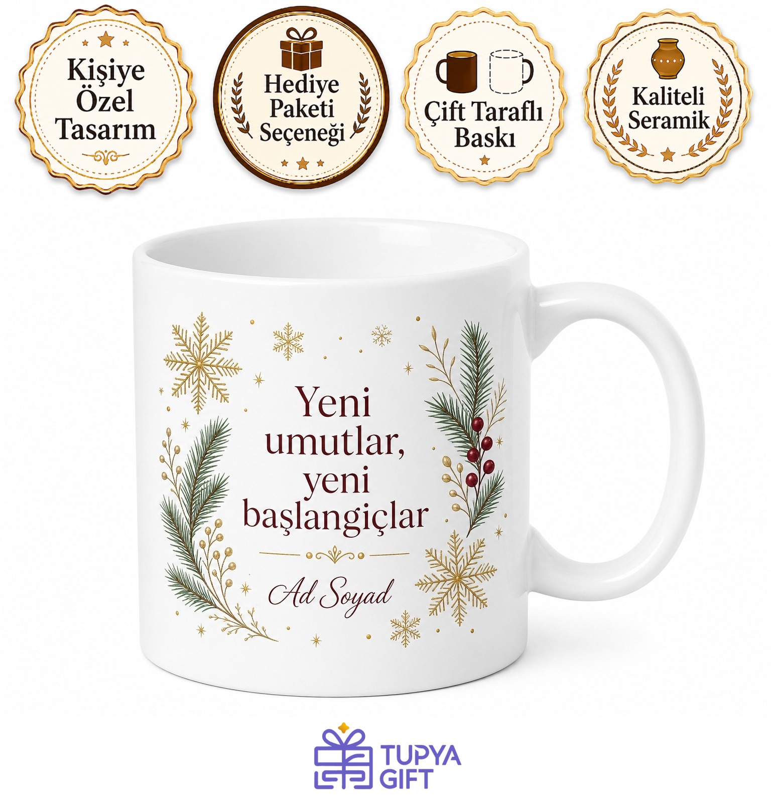 Yılbaşı Çekilişi İçin Uygun Fiyatlı Şık Tasarım Hediye Kupa Bardak