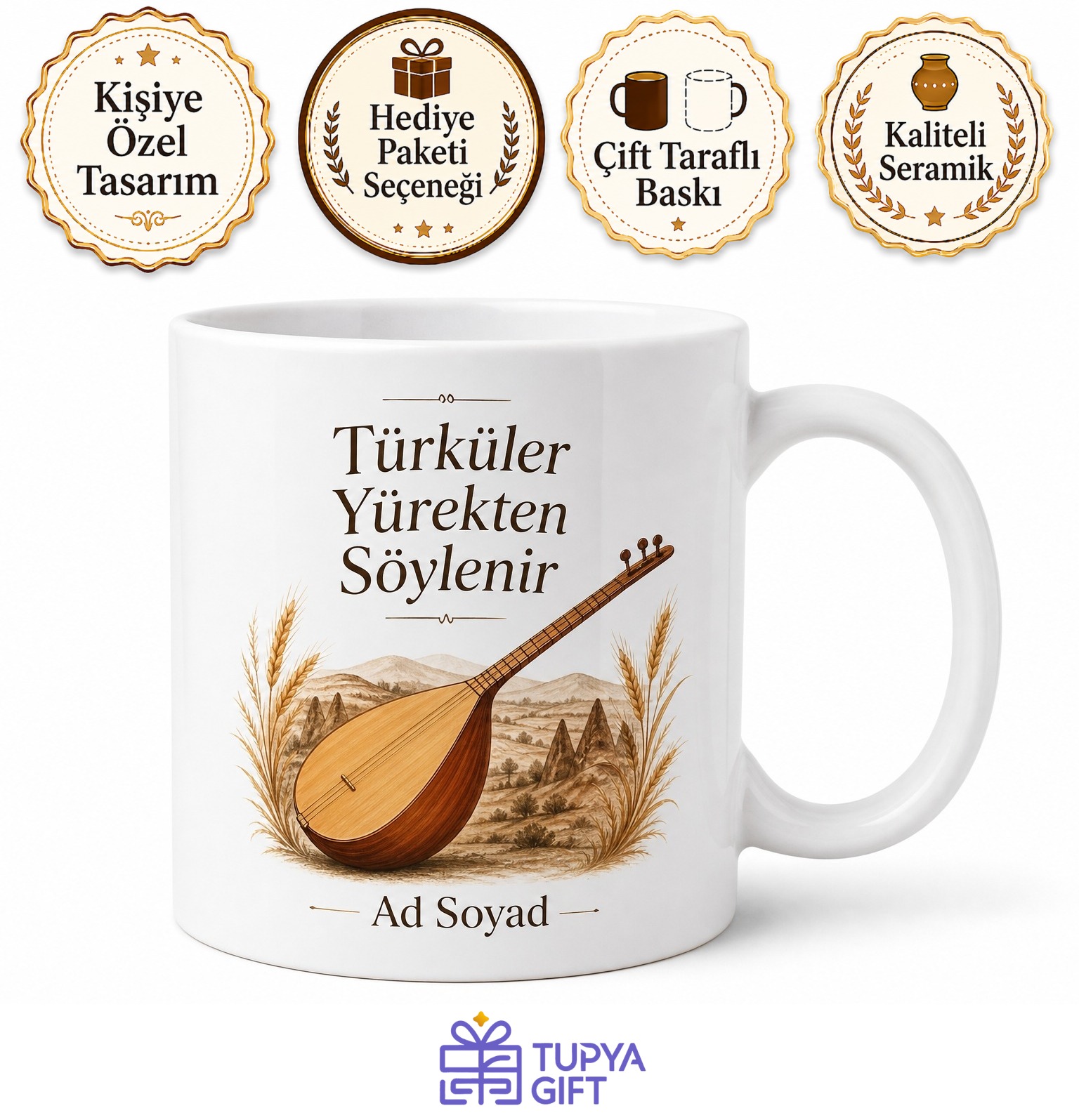 Türkü Dinleyenlere Özel Bağlama Sesi Anadolu Hasreti Toprak Kokusu Hediye Kupa Bardak