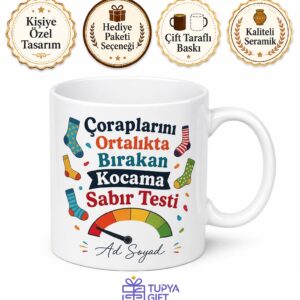 Çoraplarını Ortalıkta Bırakan Kocaya Sabır Testi Kupası İroni Mizah Hediye Bardak
