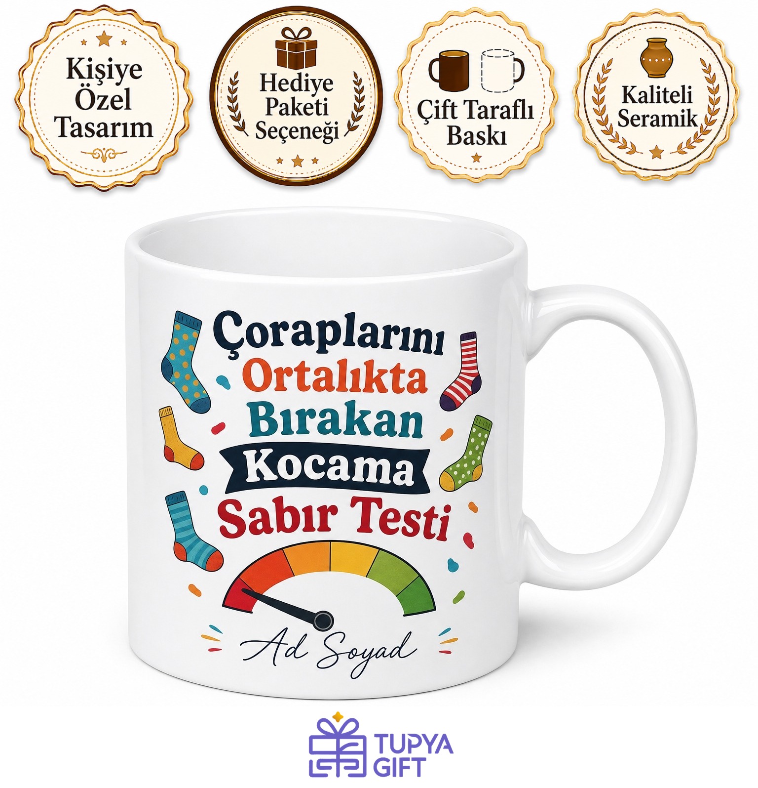Çoraplarını Ortalıkta Bırakan Kocaya Sabır Testi Kupası İroni Mizah Hediye Bardak